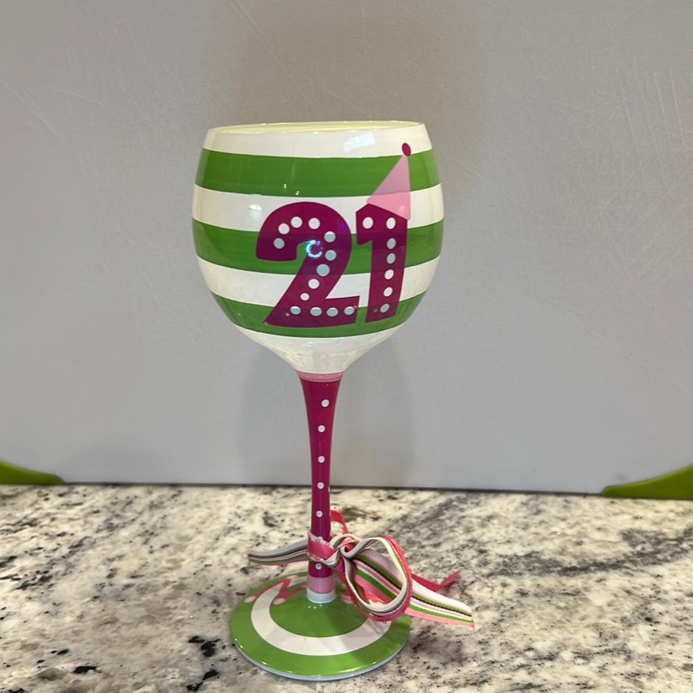 Decorative 21st birthday wine glass